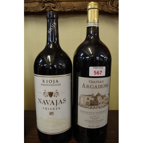 567 - A 150cl magnum bottle of 2008 Chateau Argadens.