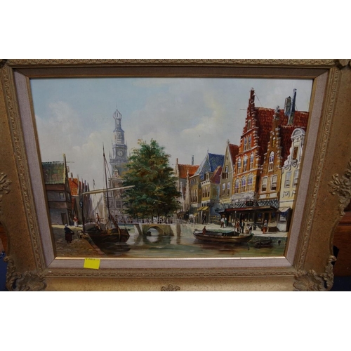 1467 - Daniel Szeberenyi, an Amsterdam canal, signed, oil on board, 29.5 x 39.5cm.