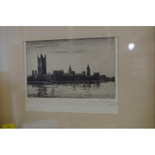 1478 - Noel MacKenzie, 'The Pool of London'; 'The Houses of Parliament'; a pair, each signed, etching, pl.1... 