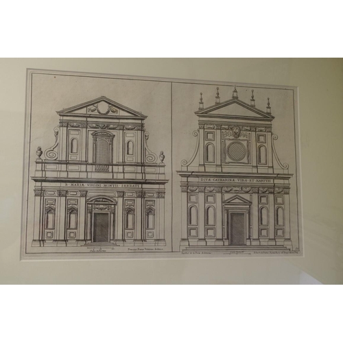 1509 - Two similar antique engravings of Palladian buildings, pl.28 x 38cm and pl.24.5 x 38.5 respectively.... 