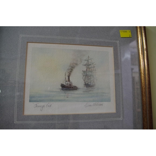 1485 - Chris Williams, 'Outward Bound'; 'Journey's End'; a pair, each signed and titled, watercolour, 10 x ... 