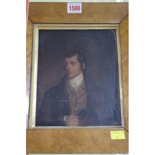 1500 - English School, bust length portrait of Robert Burns, oil on board, 21 x 17cm.