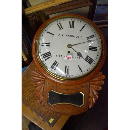 1487 - A Victorian mahogany drop dial wall clock, the 12in circular painted dial inscribed 'E F Handcock, S... 