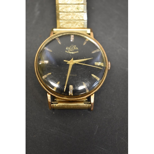 119 - A 1960s Swiss Enicar Ultrasonic gold plated gentlemans manual wind wristwatch, having black dial dec... 