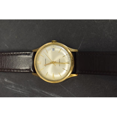 123 - A Garrard 9ct gold gentlemans automatic wristwatch, hallmarked London 1974, 34mm case, on leather st... 