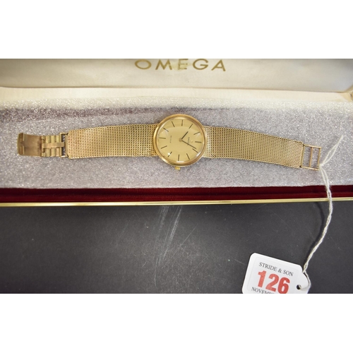 126 - An Omega Deville 9ct gold gentlemans wristwatch, on a 9ct gold mesh bracelet, 43.4g (without movemen... 