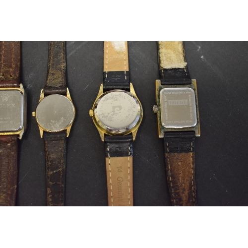 135 - An Omega De Ville quartz ladies wristwatch, cal 1450, on leather strap; together with five other var... 