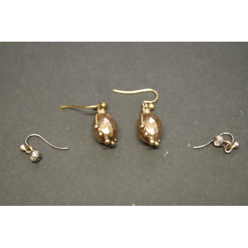 163 - Two pairs of Victorian unmarked drop earrings, one set diamonds.