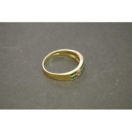 166 - An 18ct gold emerald and diamond ring; together with two 9ct gold rings.