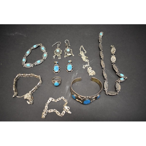 179 - A selection of silver and other jewellery, some set turquoise.