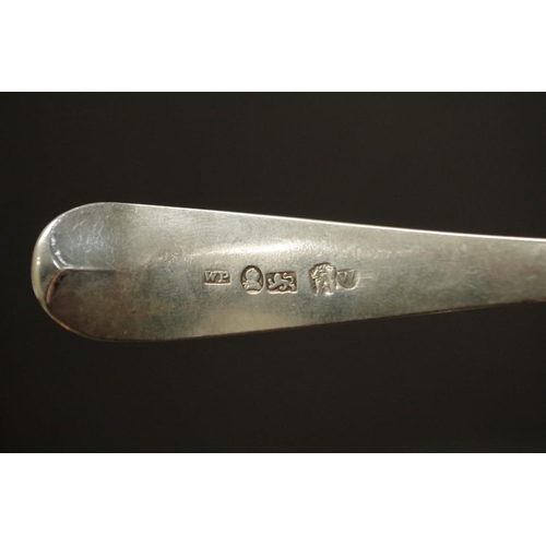 71 - A Georgian silver Old English pattern serving spoon, possibly by W P, Exeter 1794?; together with a ... 