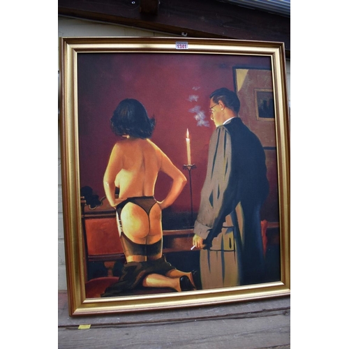 1341 - Follower of Jack Vettriano, figures in an interior, oil on canvas, 60 x 50cm.