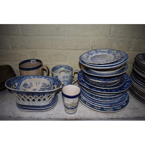 1375 - A large quantity of English blue and white plates and similar, mostly 19th century. ... 