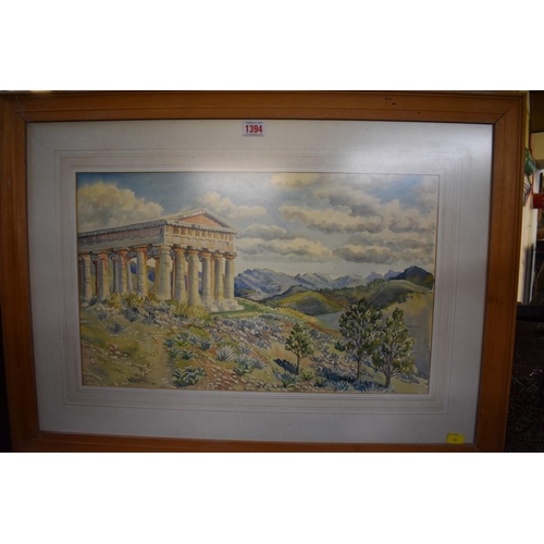 1394 - Anne Dorrien Smith, a Roman temple in Sicily, signed and inscribed, watercolour, 32 x 52.5cm. ... 