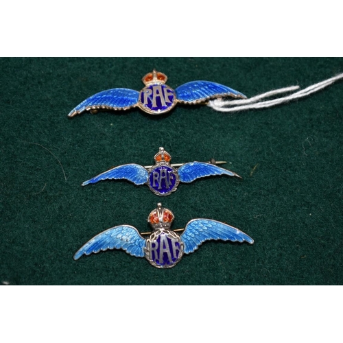 506 - Three silver and enamel RAF sweetheart brooches, the largest 57mm.