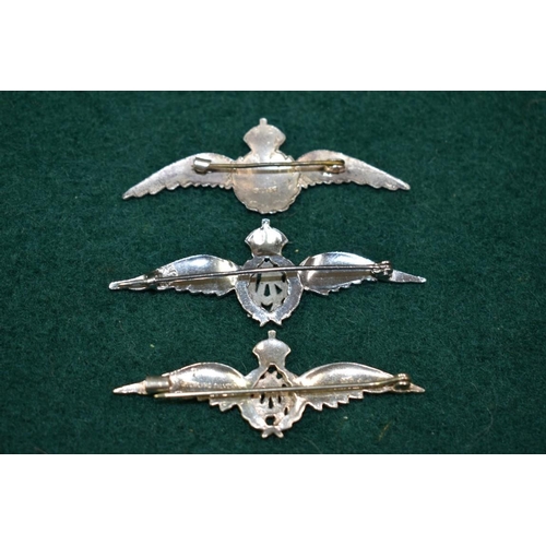 510 - A silver and enamel RAF sweetheart brooch; together with a silver example; and a RAF metal example, ... 