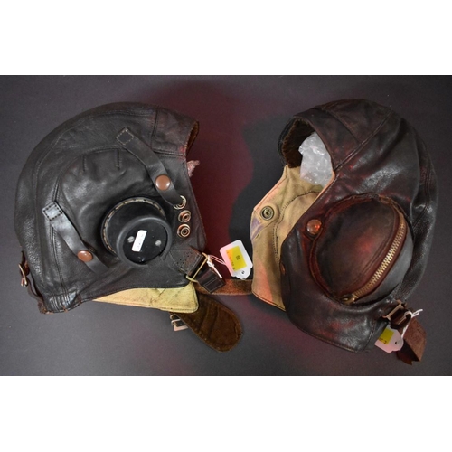 638 - A World War II RAF 'B' type leather flying helmet; together with a 'C' type example.... 