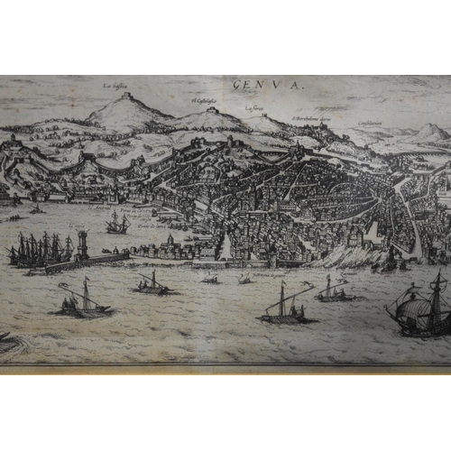 1397 - Three antique engravings, to include a view of Genoa.