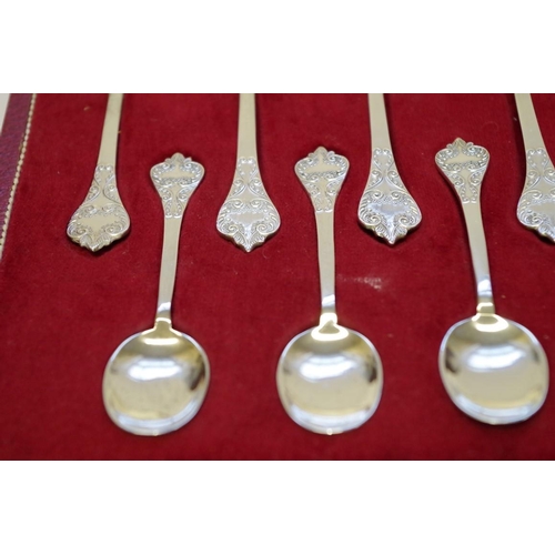 18 - A cased set of twelve Charles ll style trifid tea and coffee spoons, by Francis Howard Ltd, She... 