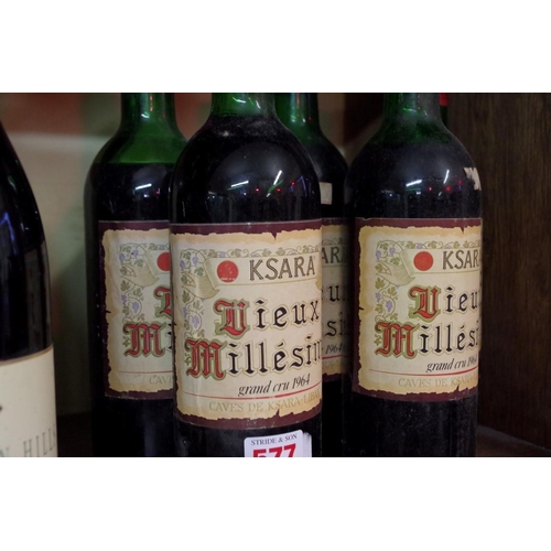 577 - Five bottles of 1964 Caves de Ksara Vieux Millesime grand cru. (5)