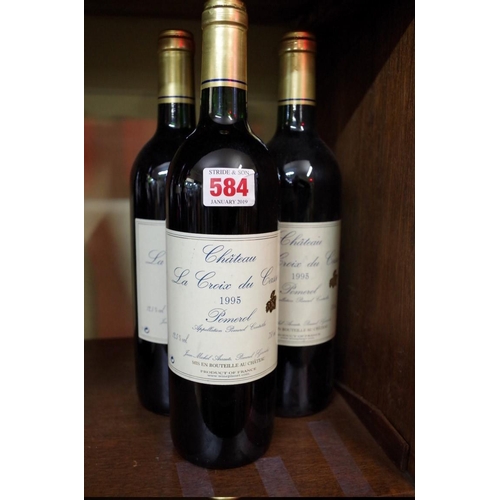 584 - Three 75cl bottles of 1995 Chateau La Croix du Casse, Pomerol. (3)