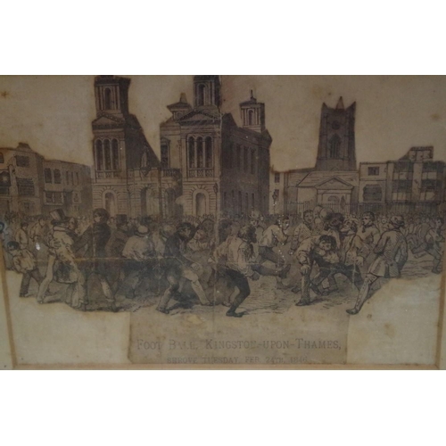 1109 - A Victorian engraving of 'Foot Ball, Kingston-upon-Thames, Shrove Tuesday, Feb 24th 1846', 14 x... 