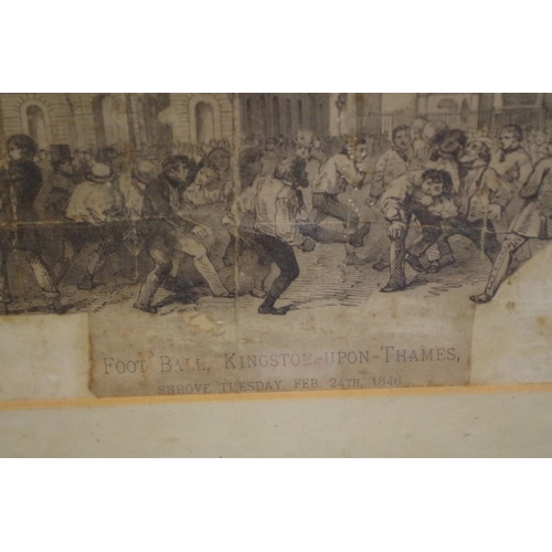 1109 - A Victorian engraving of 'Foot Ball, Kingston-upon-Thames, Shrove Tuesday, Feb 24th 1846', 14 x... 