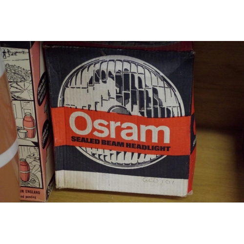 590 - A vintage Lucas sealed beam headlight, by Osram, in original card box; together with a vintage ... 