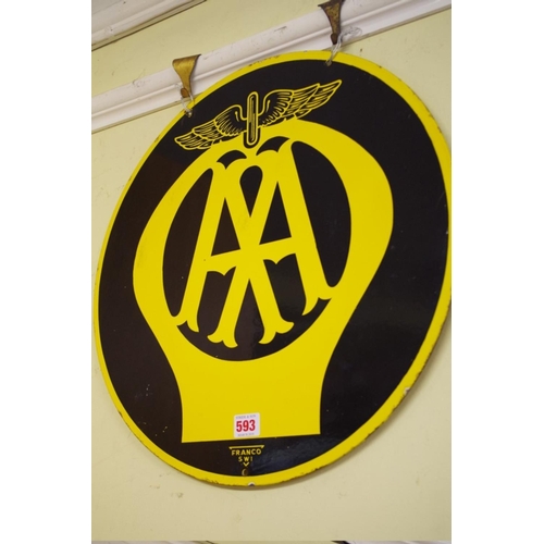 593 - A vintage circular enamel AA sign, 46cm diameter.