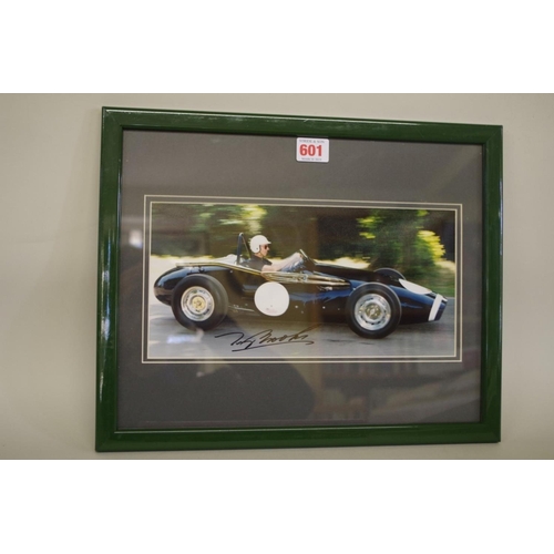 601 - Photographs: a colour image of Tony Brooks in vintage Grand Prix car, signed, 14 x 29.5cm. ... 