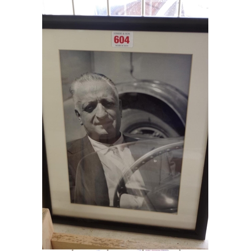 604 - Photographs: a black and white image of Enzo Ferrari, 28.5 x 20cm; together with a coloured ima... 