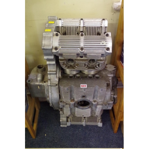 624 - A vintage aluminium flat four cylinder engine block, 77cm wide x 52.5cm deep, by repute fr... 