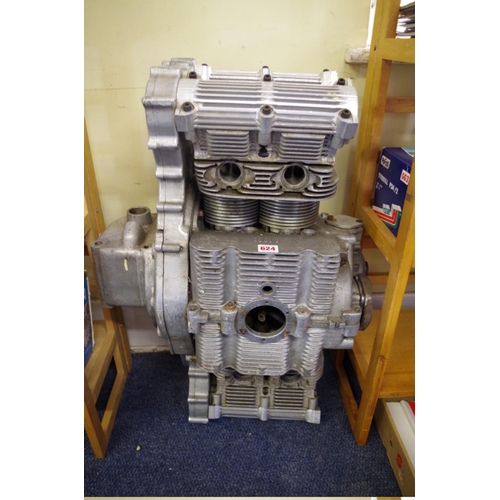 624 - A vintage aluminium flat four cylinder engine block, 77cm wide x 52.5cm deep, by repute fr... 