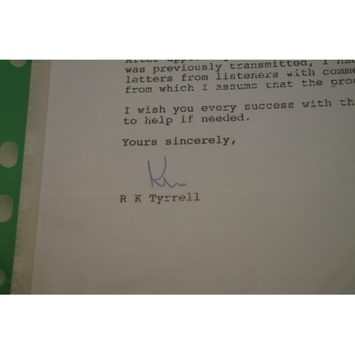 633 - Tyrrell: a Ken Tyrrell autograph letter, an Order of Service for Ken Tyrrell's memorial service... 