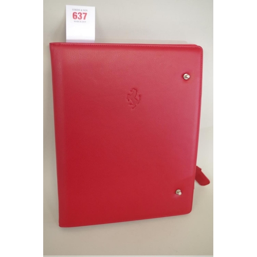 637 - Ferrari: an FF red leather 'New Owner's Welcome Pack', with branded drawstring dust bag, boxed; toge... 