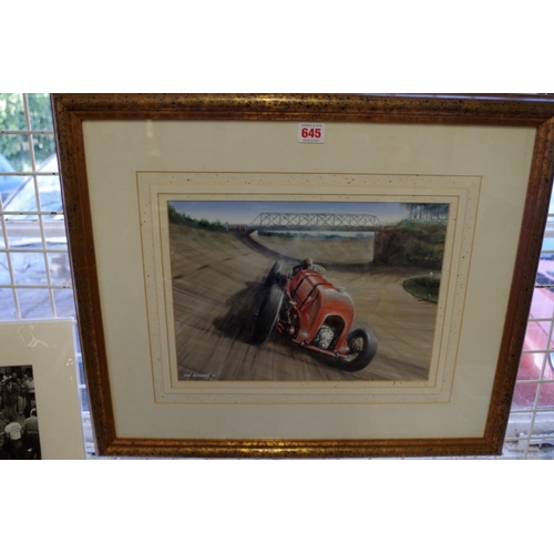 645 - Ivan Berryman, Sir Henry 'Tim' Birkin in 4 1/2 litre 'Blower' Bentley at Brooklands, signed and date... 