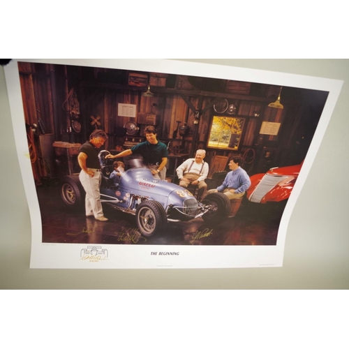 662 - A limited edition Andretti print, titled 'The Beginning', signed in gold pen by Mario Andretti, Mich... 