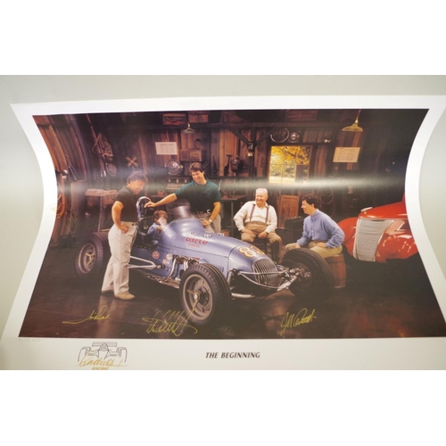 662 - A limited edition Andretti print, titled 'The Beginning', signed in gold pen by Mario Andretti, Mich... 