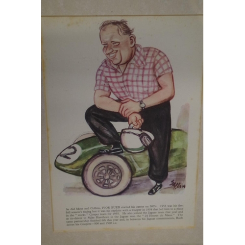 664 - After Louis Sallon, seven caricatures of racing drivers, 23 x 15cm, five unframed. ... 