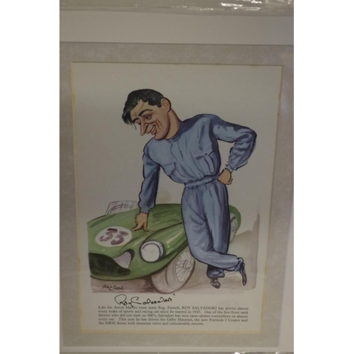 664 - After Louis Sallon, seven caricatures of racing drivers, 23 x 15cm, five unframed. ... 