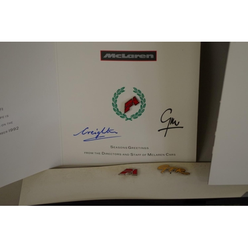 686 - McLaren: a rare F1 road car 1992 official launch invitation; a 1992 greetings card signed Creighton ... 