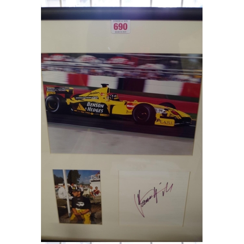 690 - Photographs: a colour image of Damon Hill in Jordan; together with another seated image, signed to r... 