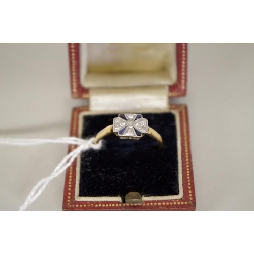 103 - An 18ct gold and platinum pave set sapphire and diamond ring, in vintage Cartier box.... 