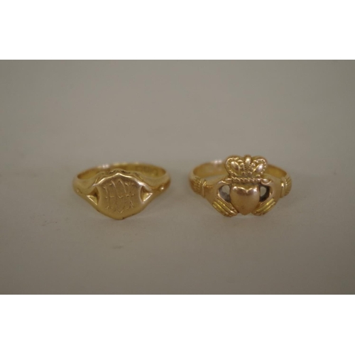 114 - Two 18ct gold signet rings, 8.9g.