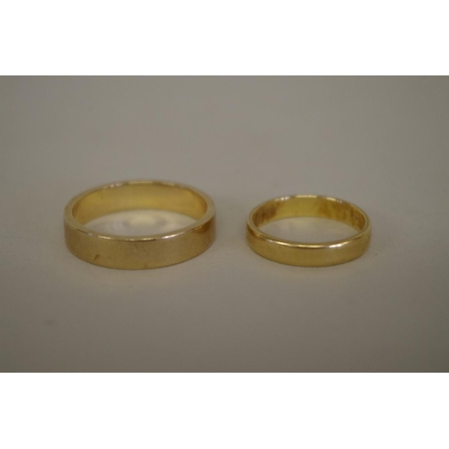 115 - An 18ct gold wedding band, 3.3g; together with a 9ct gold example, 5.2g