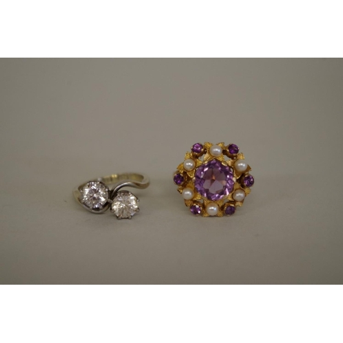 117 - A 9ct white gold and platinum two stone white sapphire ring; together with a 9ct gold amethyst and p... 