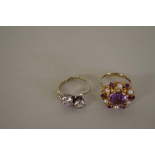 117 - A 9ct white gold and platinum two stone white sapphire ring; together with a 9ct gold amethyst and p... 