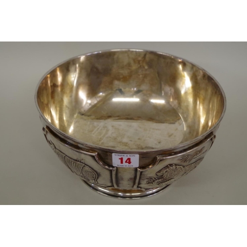 14 - An impressive silver 'World Wildlife Fund' limited edition bowl, by Tessiers Ltd, London 1977, no. 1... 