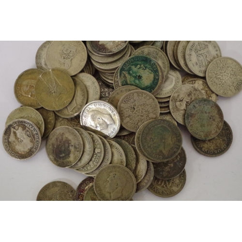 201 - A quantity of British sixpences, mostly George V and George VI, 279g.