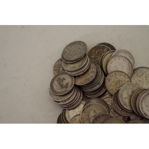 206 - A quantity of pre-1947 British three penny coins, Victoria to George lV, 355g.